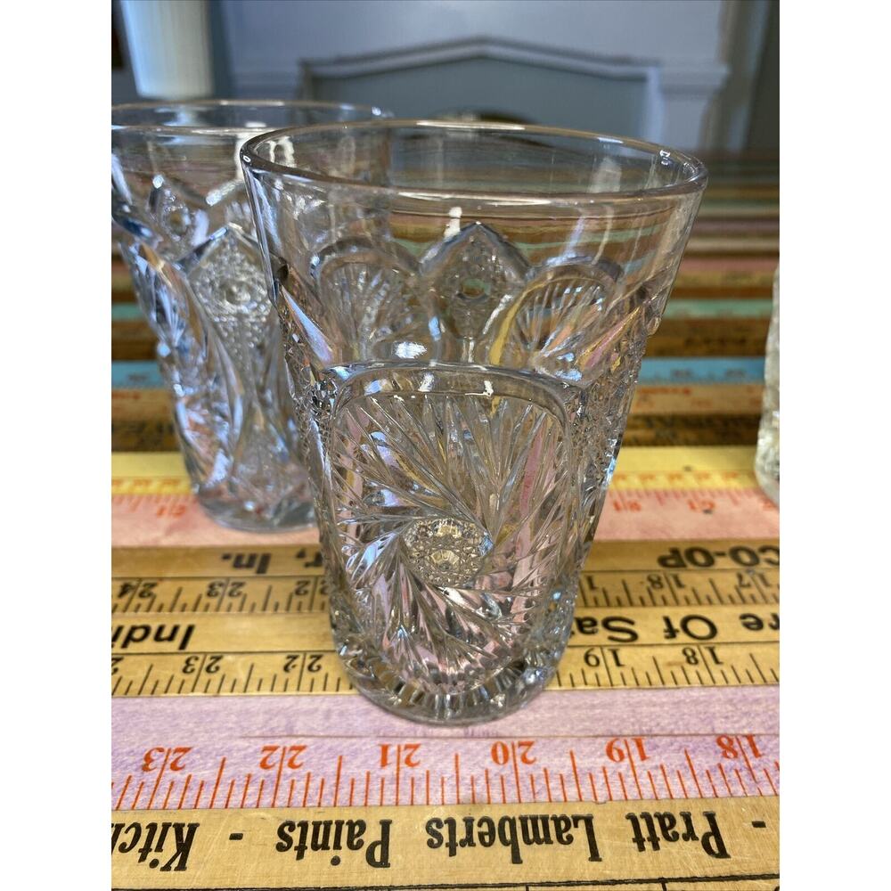 Vintage‎ Starburst Pattern Clear Heavy Juice Glass Oatmeal Glasses 3 MCM 1960s - Picture 4 of 10